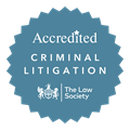 Accredited: Criminal litigation, blue badge logo | European Union