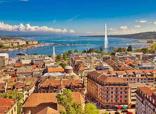 An aerial view of downtown Geneva.