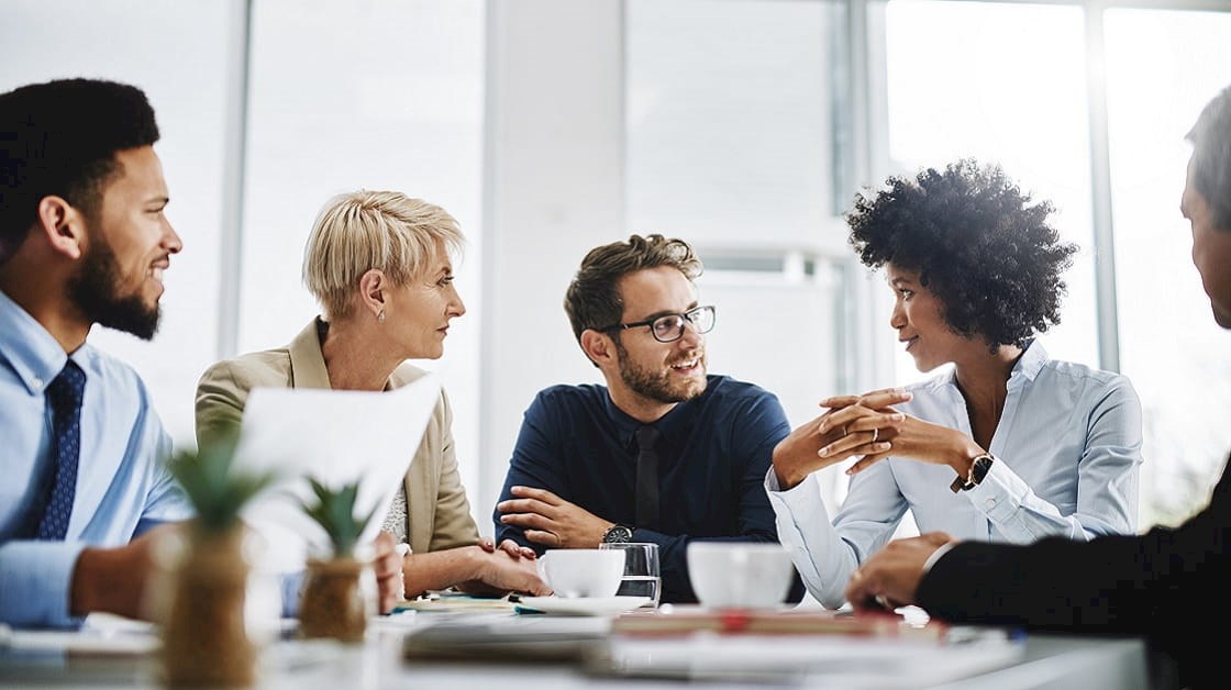 Group discussing a document