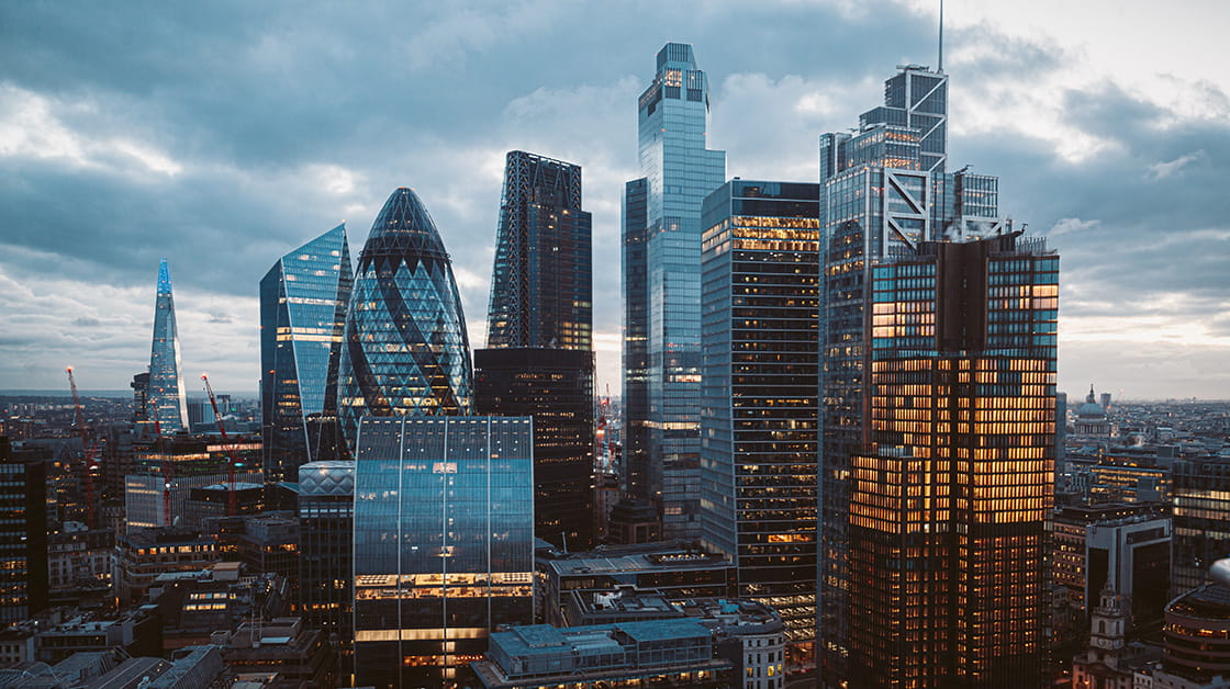 London city skyline at dusk