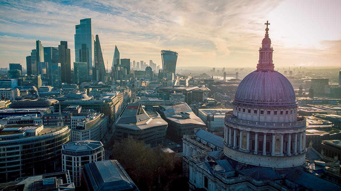 St Paul's Cathedral sits in the foreground of a shot of the London city skyline