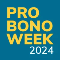 Pro Bono Week 2024 written in yellow and white on a blue background